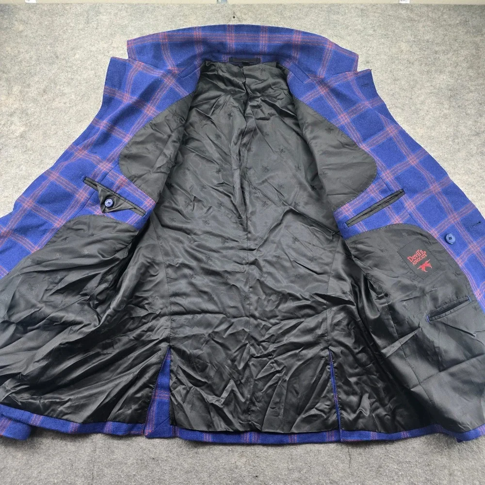Devil's Advocate Suit Mens 44 Blue Red Plaid Double Breasted Wool Blend 36x32